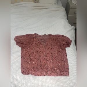 Pink sienna sky blouse with dots and puff sleeves